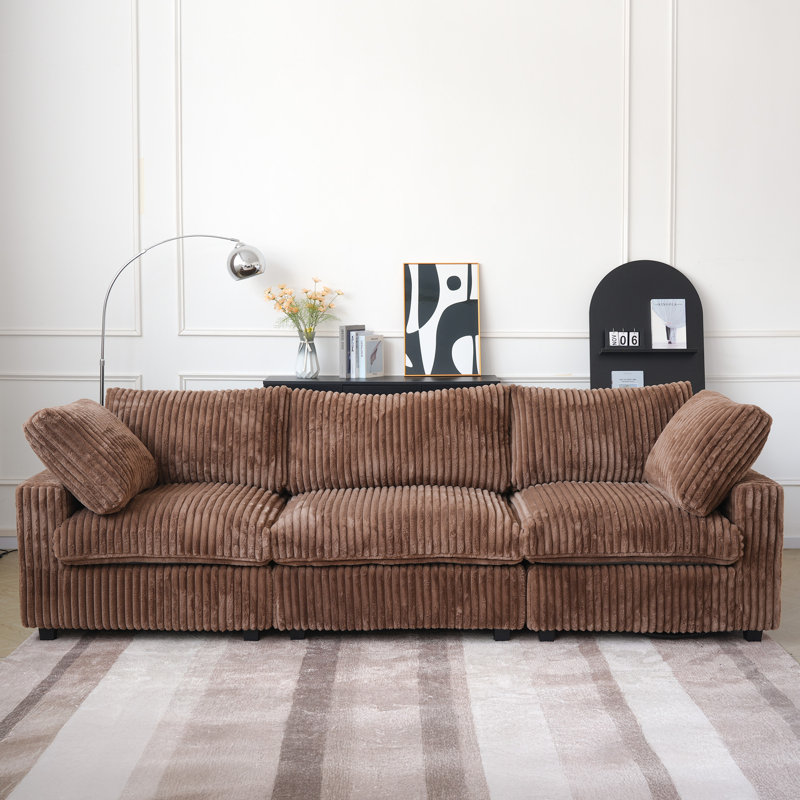 Canapé modulaire rembourré à accoudoirs larges, Brun, 3, H 25,6 po x l 118,11 po x P 39,37 po
