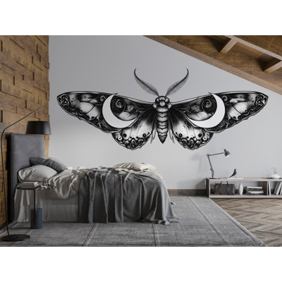Art mural lunaire lunaire, décalque de papillon lune, décoration murale insecte gothique, art mural céleste sorcière, décor minimaliste foncé 239Mv