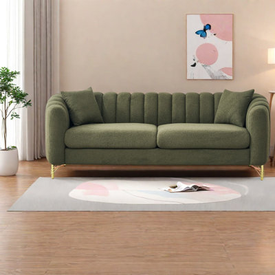 Canapé surdimensionné en Teddy, canapé moderne vert 3+3 places, pieds en métal doré pour la maison