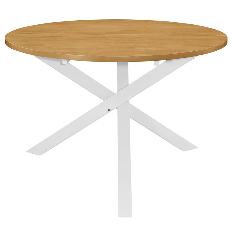 Jamar Round Solid Wood Base Dining Table, White, Brown