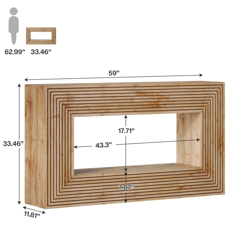 59-Inch Long Console Table,Natural Sofa Table with Storage for Entryway, Natural Wood
