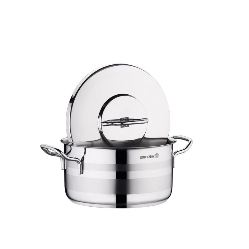 Casserole en acier inoxydable Korkmaz Astra2 haute performance avec couvercle, 15,85 pintes, 15,85 pintes