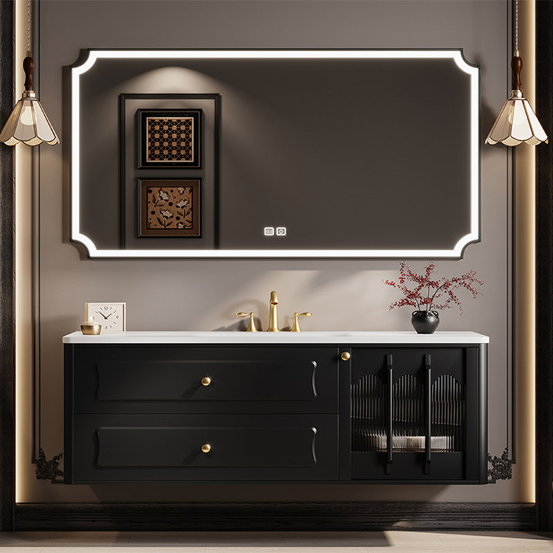 Light luxury retro bathroom cabinet., 19.69" H x 55.12" W x 21.65" D