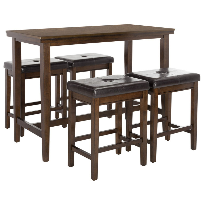 Anthea Solid Wood Counter Height Dining Set 5-Piece – Chic Black Faux Leather Chairs & Trestle Table