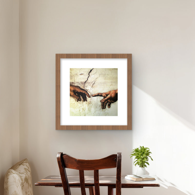 "Michelangelo", création d'Adam, reproduction encadrée blanche