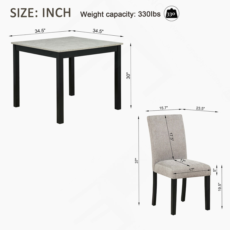 Ensemble de salle à manger 5 pièces, table de cuisine en bois avec 4 chaises pour la salle à manger, la cuisine et le restaurant