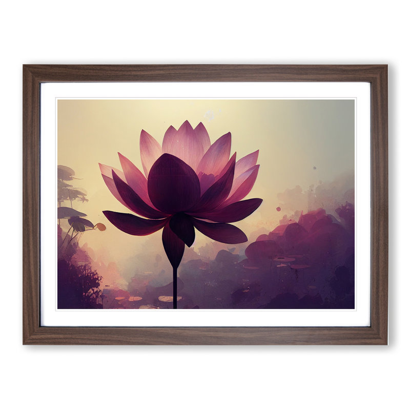 Soulful Lotus Flower - Single Picture Frame Print, 25cm H x 34cm W x 2cm D, Walnut