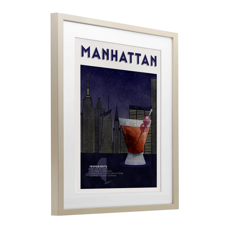 «Retro Manhattan Cocktail Cityscape», reproduction encadrée sous verre, conception de Brett Blumenthal, H 21 po x l 17 po