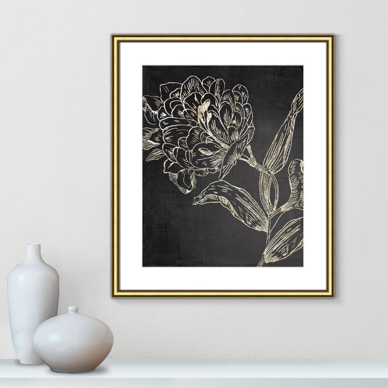 Clarendon Golden Flower Folklore II by Asia Jensen - Picture Frame Graphic Art, 26.75" H x 22.75" W, Gold