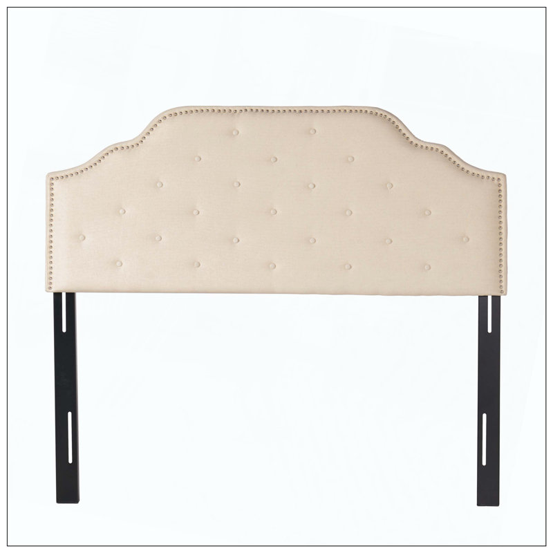 Tufted Upholstered Headboard With Solid Wood Durable Metal Legs Adjustable Height Nailhead Trim And Modern Button Tufted Fabric For Bedroom