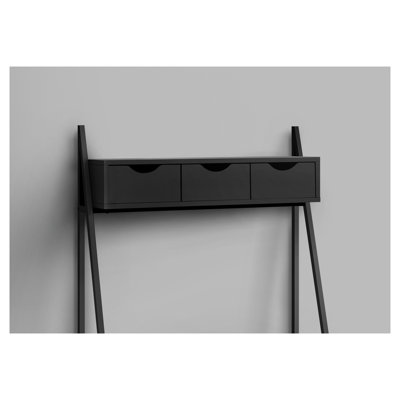 Black Computer Desk with Storage Drawers and Metal Frame, Home Office Workstation