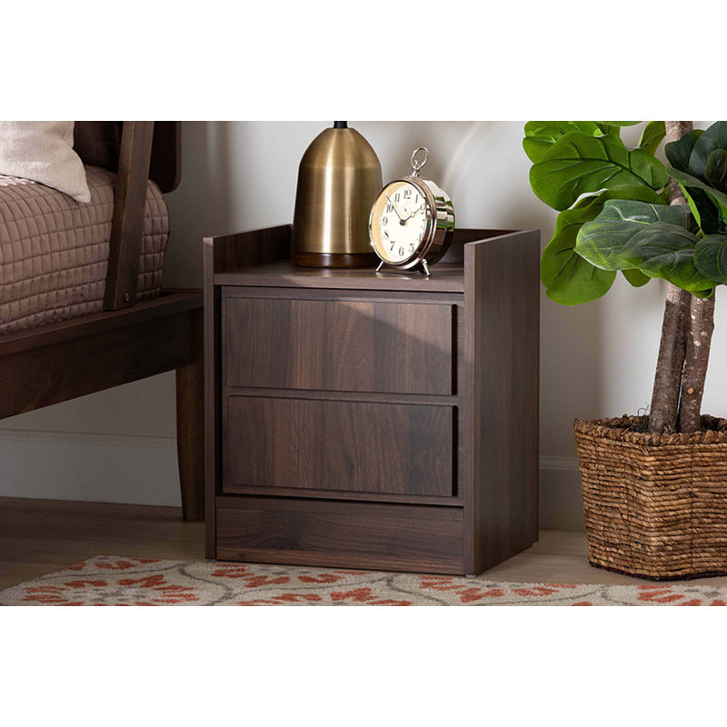 Caden Cassidi Walnut Brown Finished Wood 1-Door Nightstand, Walnut Brown