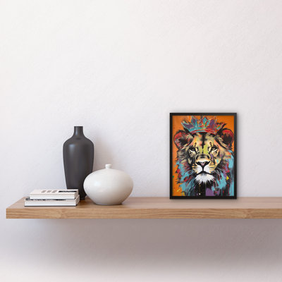 Armstead Lion Wearing Crown Jungle King Animal Portrait - Single Picture Frame Print