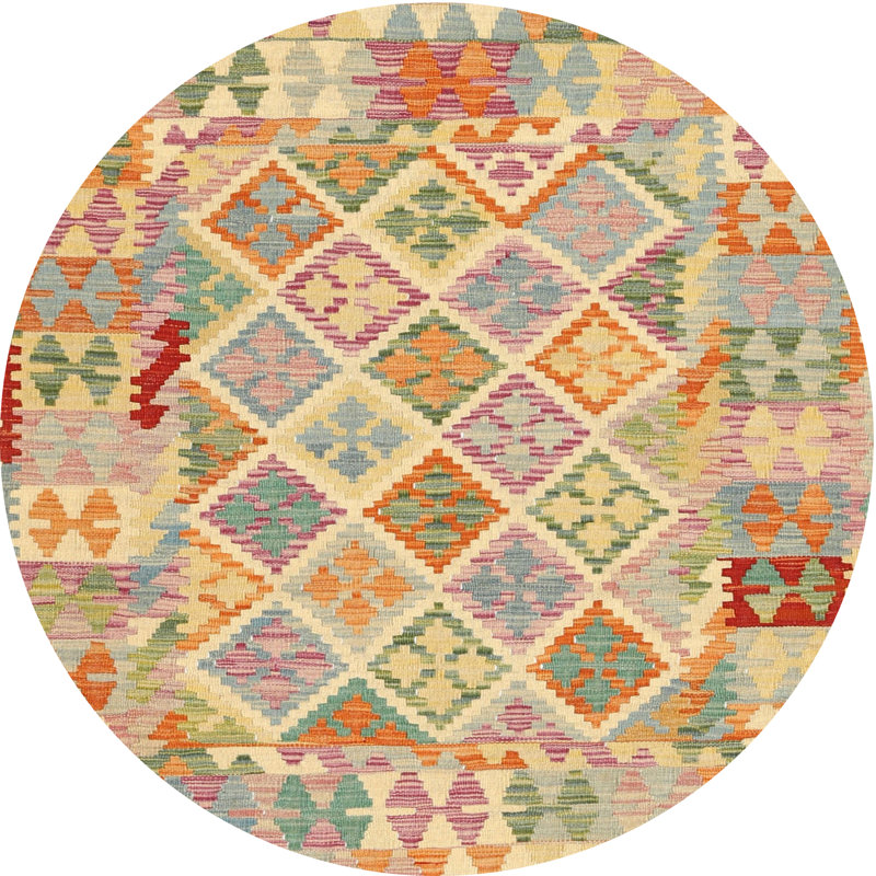 Tapis orange/vert mer contemporaine, Rond 5 pi