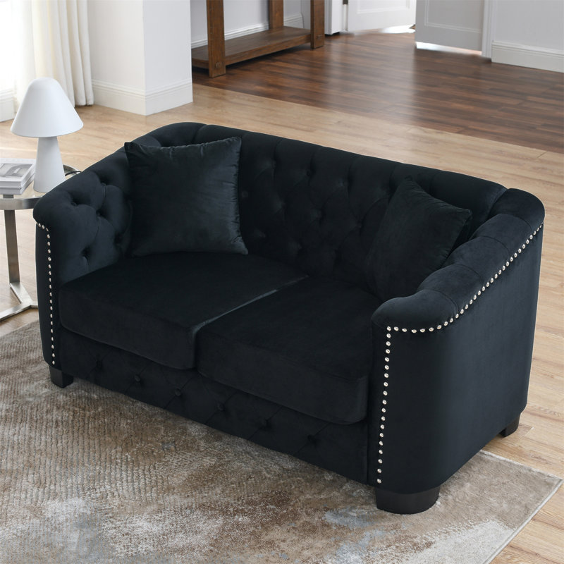 Causeuse Alexandrie, Velours noir, 2, H 30 po x l 59 po x P 31,5 po