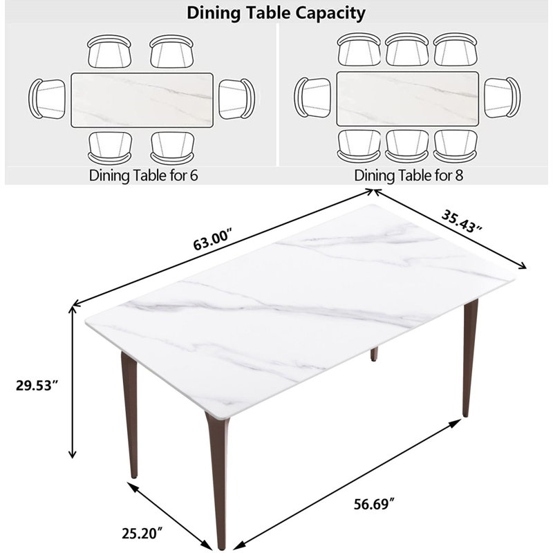 Table de salle à manger Yianna, H 29,53 po x L 63 po x l 35,5 po, Blanc, Noir