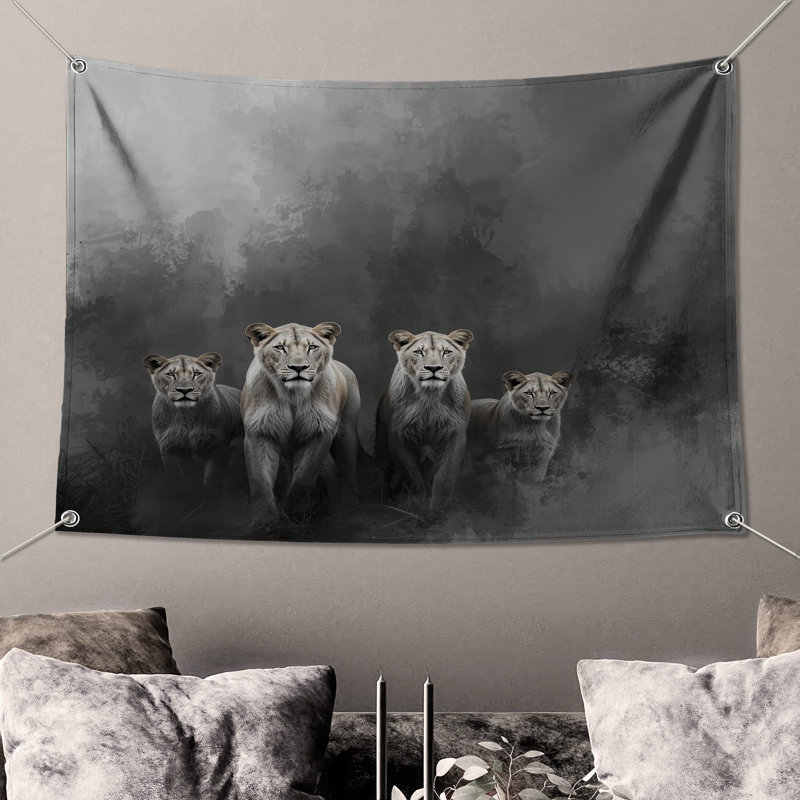Tapisserie murale Lions, H 68 po x l 80 po avec 4 œillets