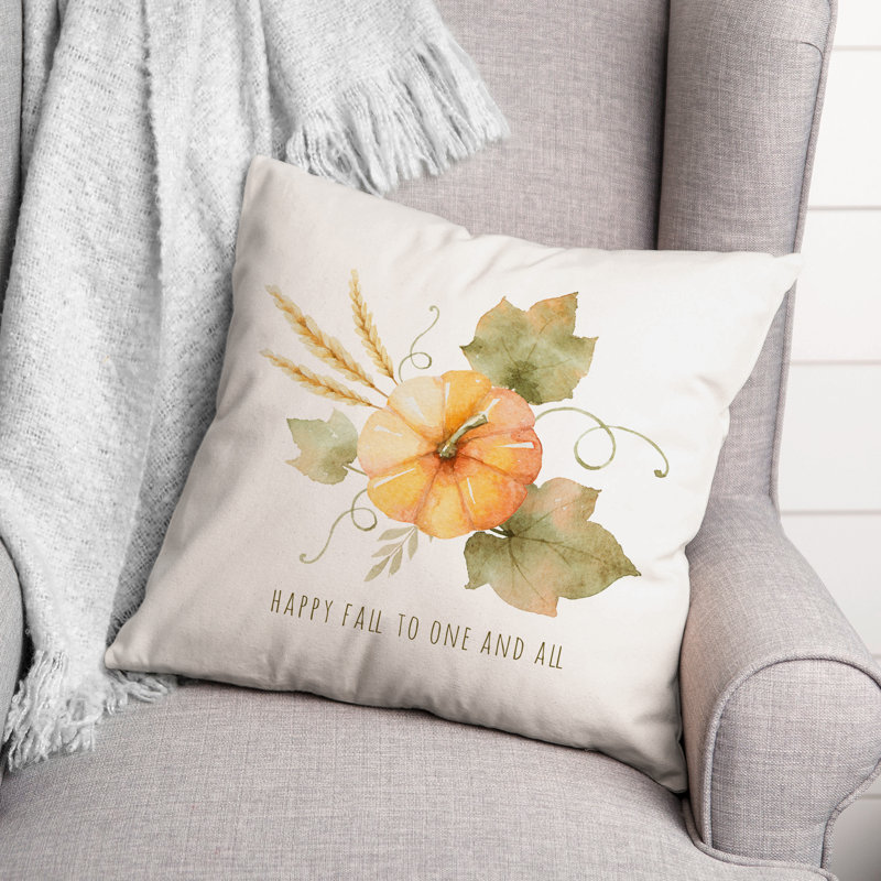  Happy Fall Pumpkin Square Pillow Cover & Insert, 18" H x 18" W