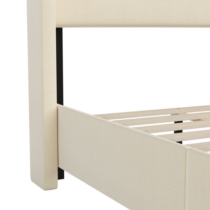Bailynn Upholstered Platform Bed with Channel Stitched Headboard, Beige, Twin