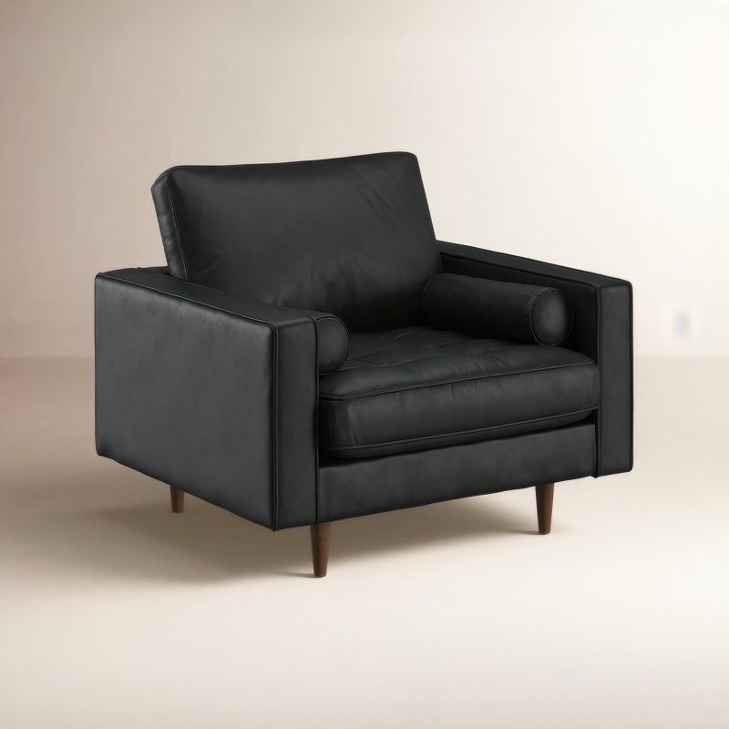 Geo Vegan Leather Armchair, Midnight Black Vegan Leather