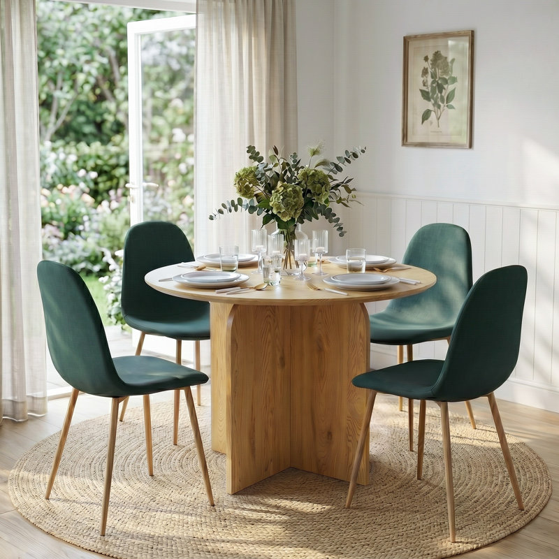 4 - Person Dining Set, Brown, Green/Natural Wood