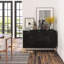 Buffet contemporain 7, finition noire, fabrication en fer, pour l'organisation de la chambre à coucher et du salon - Buffet surélevé en nid d'abeille noir