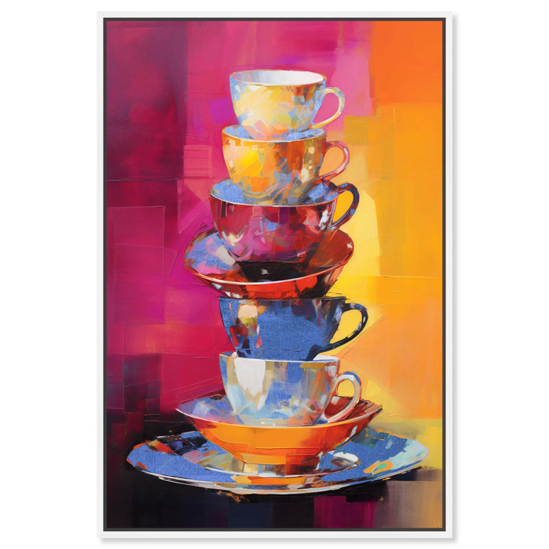 "Bright Teacups", art mural par Art Remedy, H 31 po x l 21 po, Cadre doré
