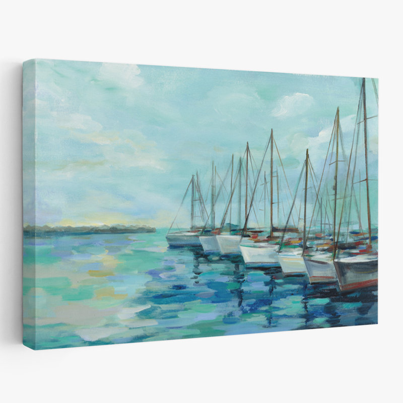 Brise-lames et bateaux - bateaux bleu vert côtier, H 36 po x l 24 po
