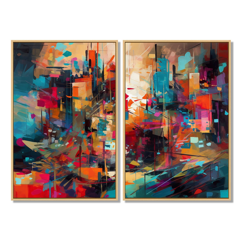 Exploration de la tranquillité abstraite II - grande décoration murale géométrique abstraite 2 pièces, 36'' H x 48'' W