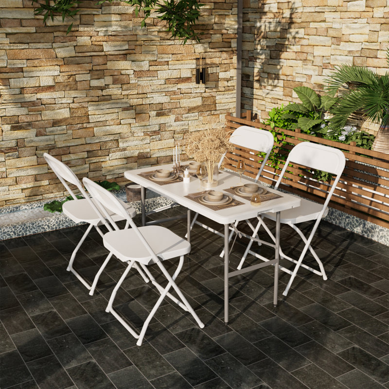 4 Person Rectangular Plastic Outdoor Dining Set, White