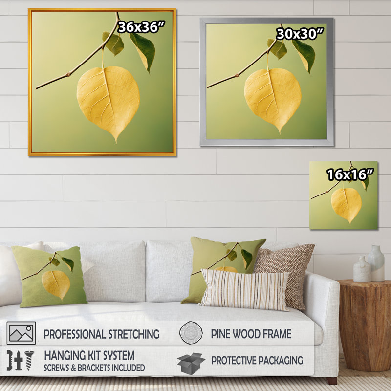 Lumière zen jaune clair sur toile, Cadre doré simple, H 30 po x l 30 po x P 1 po