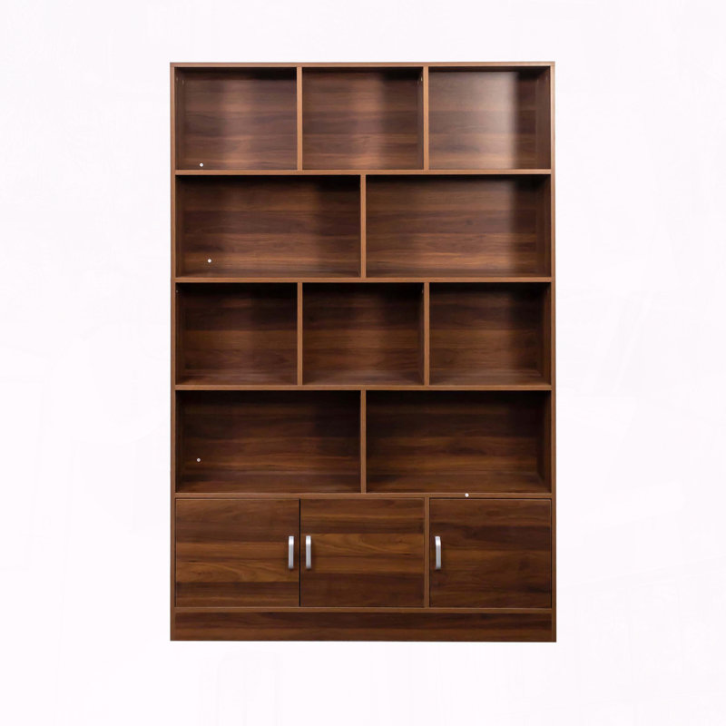 Bibliothèque haute avec 10 cubes et 3 portes, Noyer