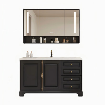 Meuble-lavabo autoportant en bois d'hévéa massif 40,16 po avec miroir
