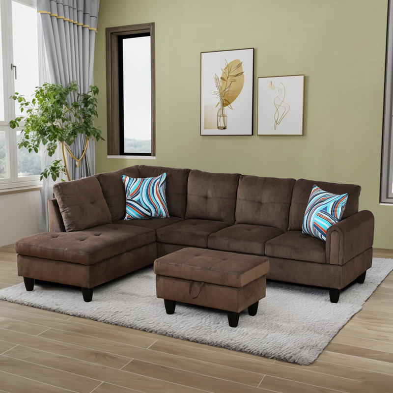 Adalmiina Upholstered Sectional, Brown, Right Hand Facing