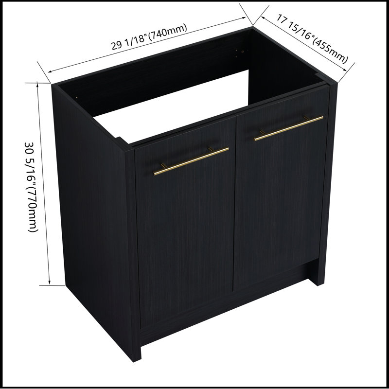 Black Freestanding Bathroom Vanity with Gold Handles