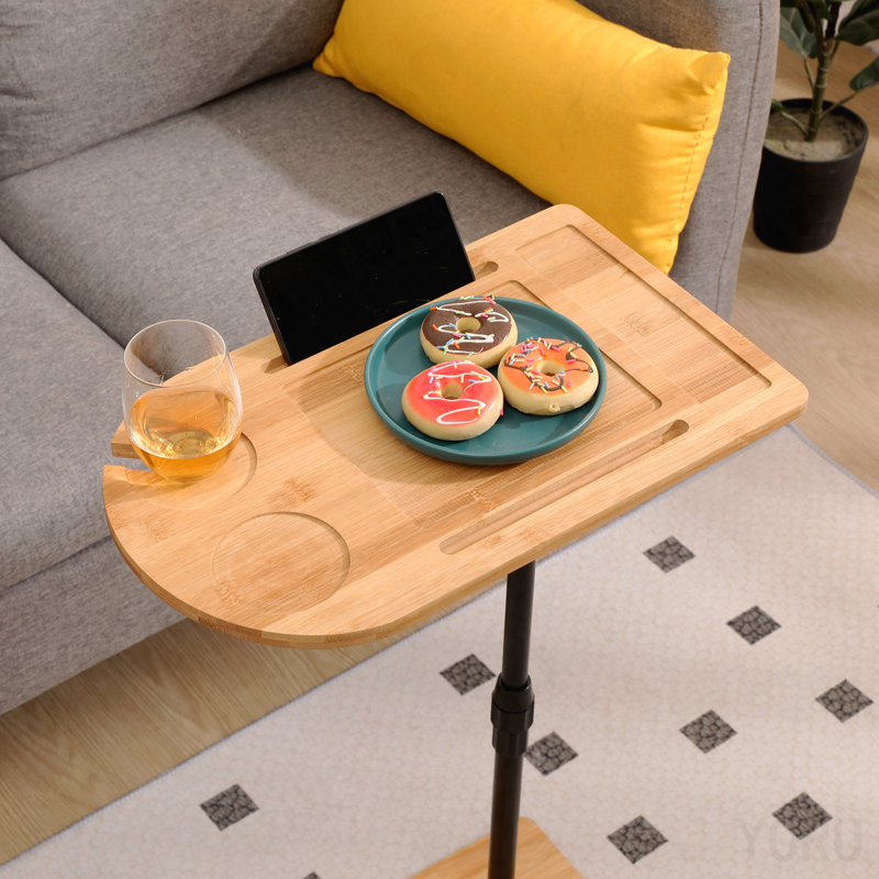 Table basse Couch Tray Bamboo - Table d'appoint à hauteur ajustable, ovale en forme de C
