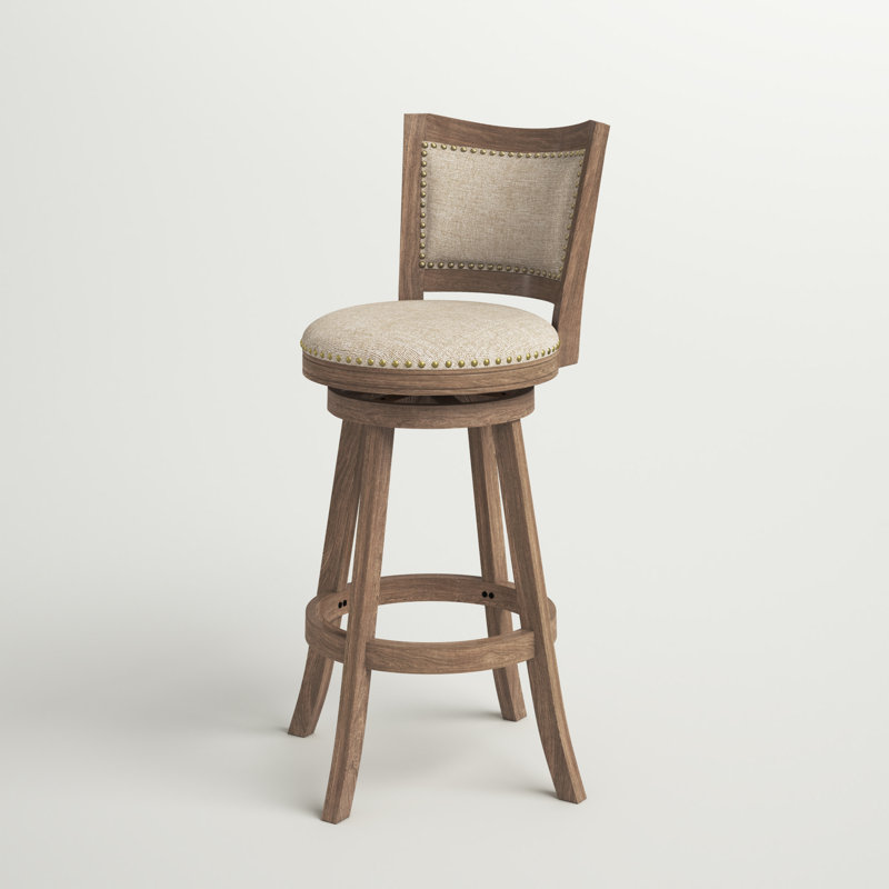 Tabouret de bar et de comptoir pivotant rembourré Falken, Bois de grève brossé à la brosse métallique et, Ivoire ivoire