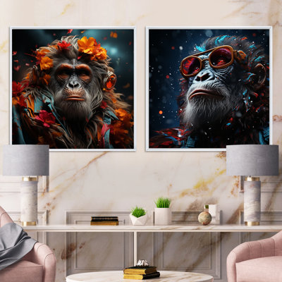 Fashion Orangutan Portrait - Animals Orangutan Square Collage Set Of 2