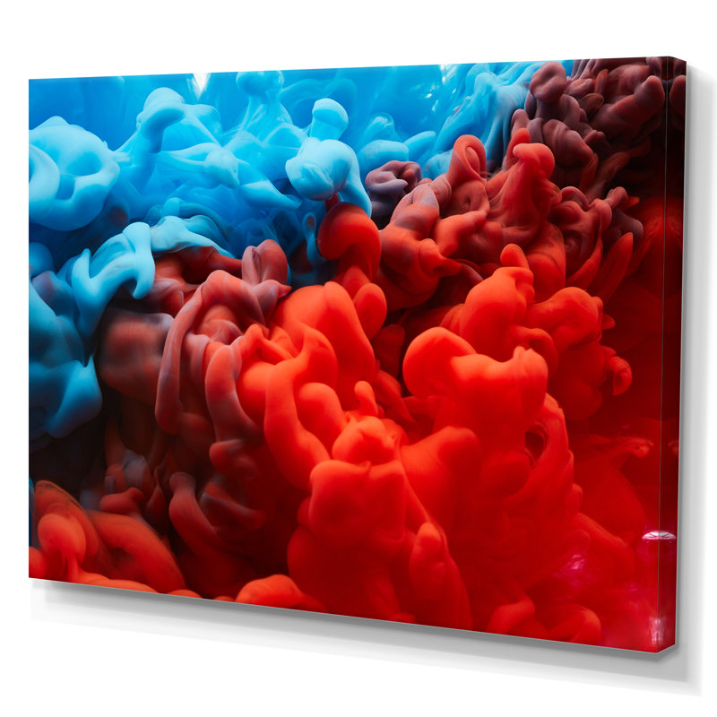 Encre orange et bleue liquide, reproduction sur toile flottante, H 8 po x l 12 po x P 1 po, Toile tendue