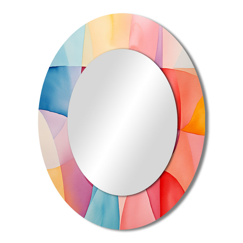 Midcentury pastel color collages IV - Abstract Oval Decorative Mirror On Metal, 43" H x 33" W
