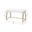 Bureau d'écriture blanc brillant avec base ouverte dorée et deux tiroirs pour le bureau personnel