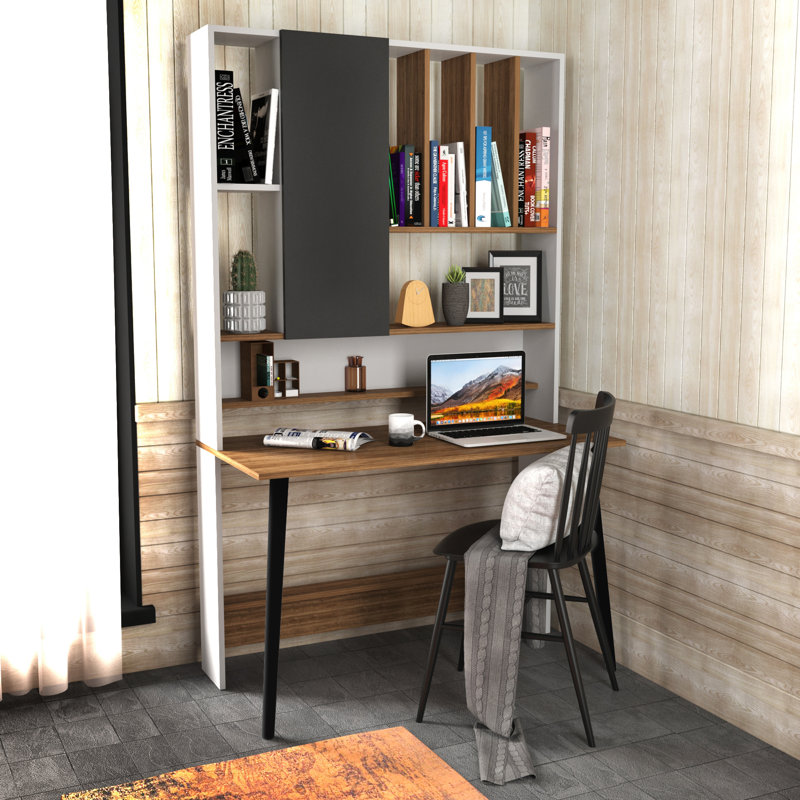 Bureau avec rehausse Bakirkoy, Blanc / Noyer