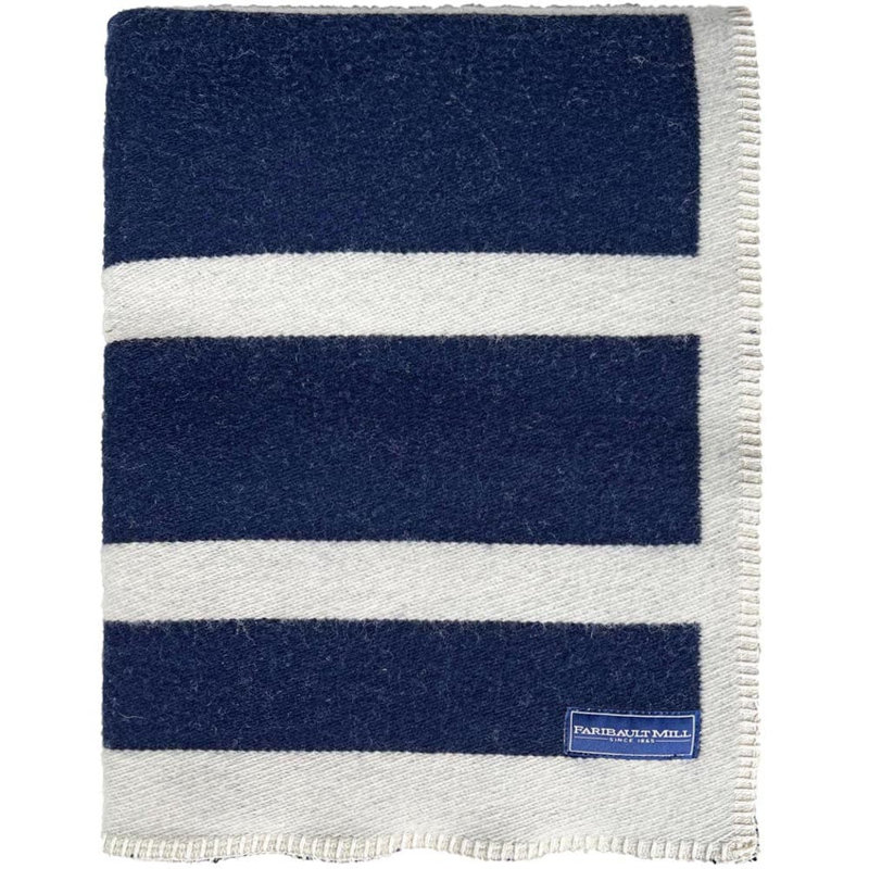 Reversible Framed Stripe Wool Throw, Navy