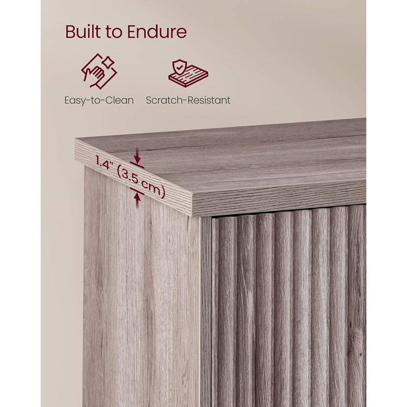 Fluted Console Buffet Cabinet, Adjustable Shelves, Grey