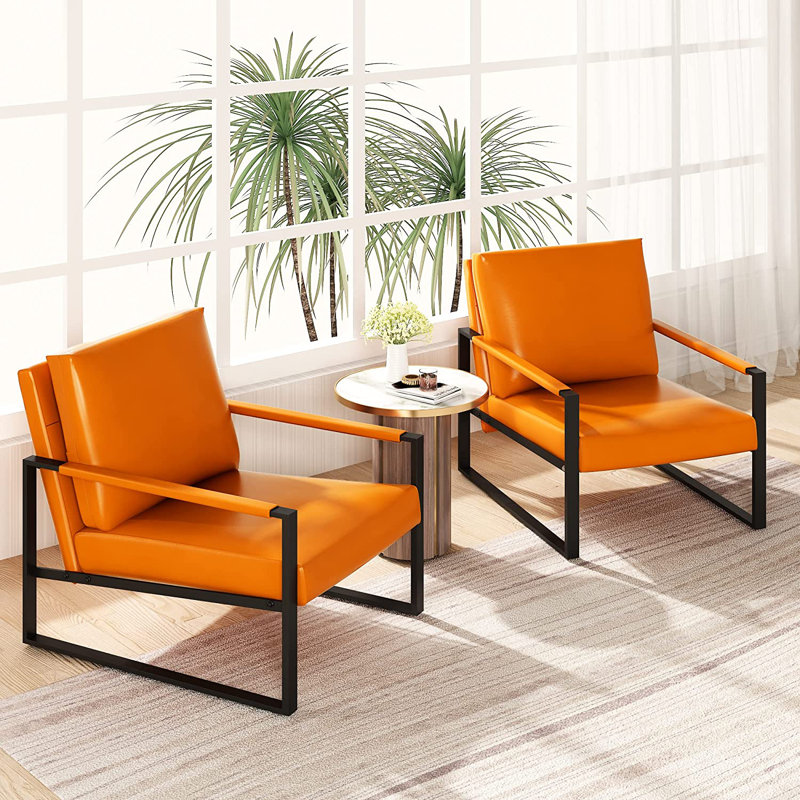 Angellina Faux Leather Armchair, Orange Faux Leather
