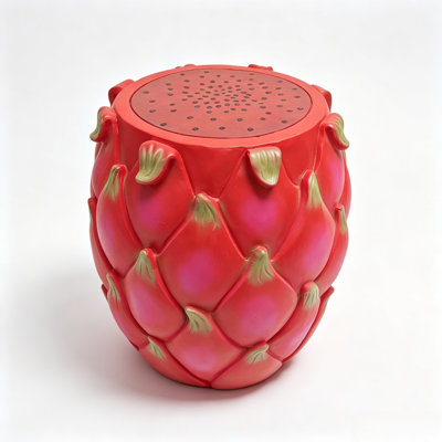 Oversized Resin Dragon Fruit Shaped Stool Serving As Versatile Side Table And Decorative Plant Stand For Indoor Outdoor Use