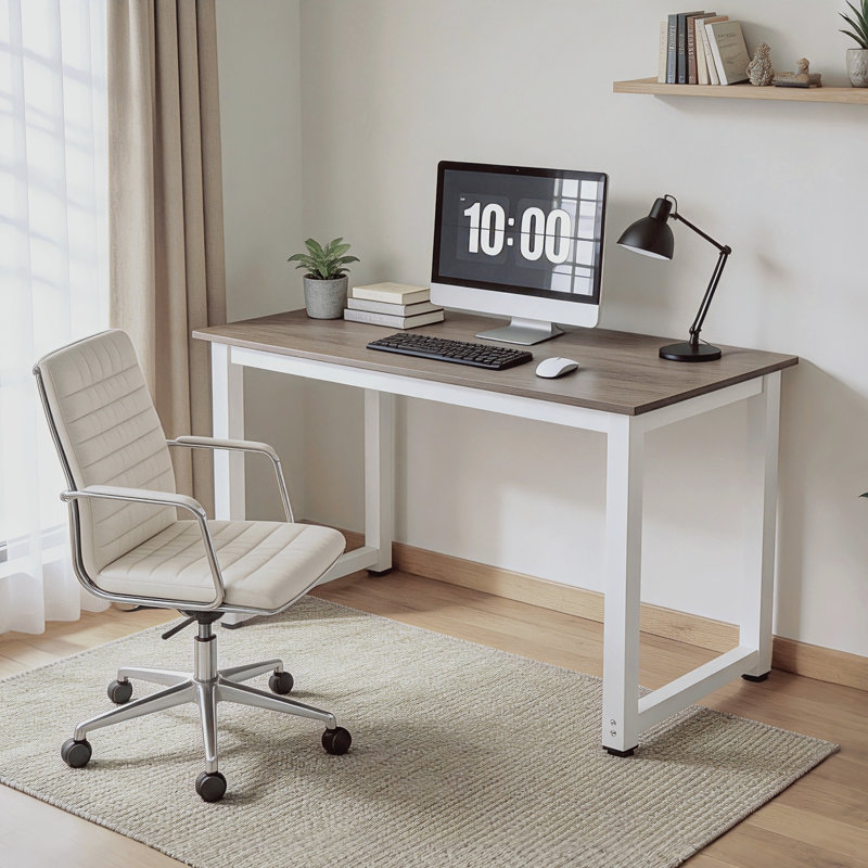 Bureau d'ordinateur moderne 43 "avec structure en métal robuste, bureau d'écriture grain de bois pour bureau à domicile