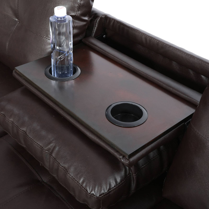 Naranja 2 - Piece 97" Vegan Leather Sectional With Drop down Table and Cupholders, Brown Faux Leather, Left Hand Facing
