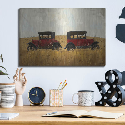 Art mural en métal de luxe «Vintage Cars In Wheat» par Momart