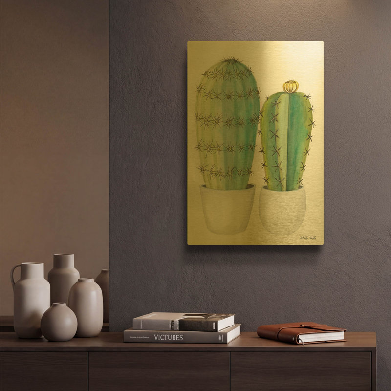«Cactus Love» par Cindy Jacobs, art mural en métal doré, 12 po x 16 po, 12"x16"